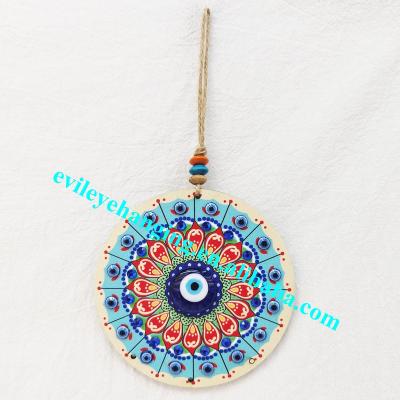 China Multicolor Evil Eye Home Decoration Patterned Wall Hanging Blue Folk Amulet Art Wood Home Decor Circle for sale