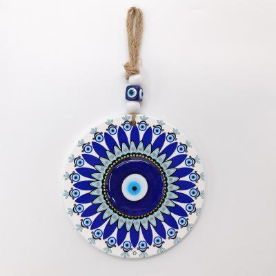 China Antique Imitation Turkish Tile Patterned Blue Amulet Wall Hanging Ceramic Evil Eye Home Decoration for sale