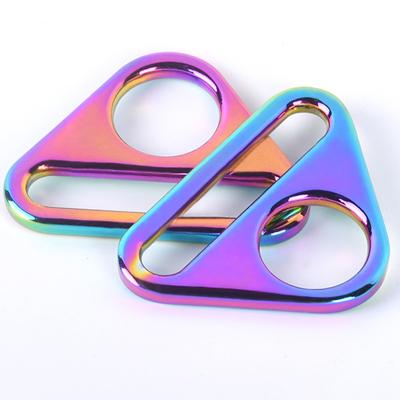 China Hot Sale 32mm Metal Triangle Strap Ring Buckle Slider Rainbow Adjustable Garment Buckle for sale