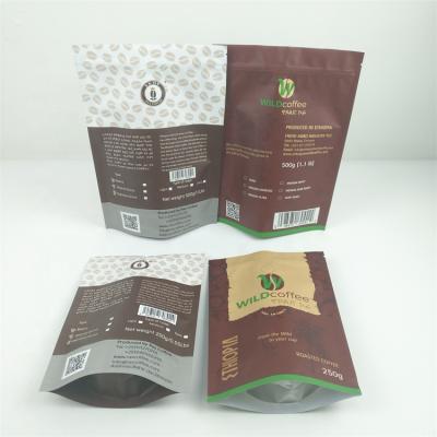 China Moisture Proof Biodegradable Packaging Customized Brown Black Coffee Bags Resealable Laminated Foil Zipper Pouch for sale