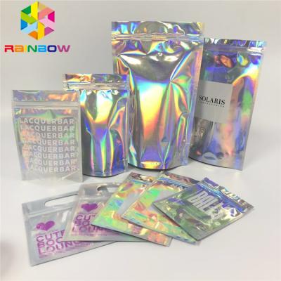 China Moisture Proof Resealable See Hologram Bags With Handle Ziplock Make Up Blush Holographic Plastic Bag Packaging for sale