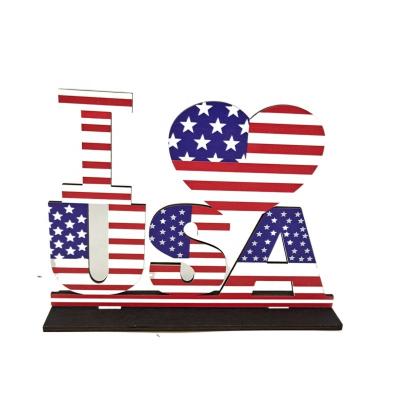 China USA Creative Wooden Hearts Home Wooden Sign Table Decoration Ornament Wool Independence Day Decoration Letters Table Decor for sale