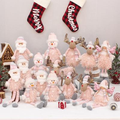 China DIY Decoration Pink Christmas Figurine Snowman Plush Home Decorations Dolls Table Party Decor Standing Soft Crafts for sale