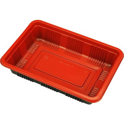 China Recycled Supermarket Frozen Food Disposable Tray Packaging Materials Black Red Meat Foamed Plastic Food Packaging Tray for sale