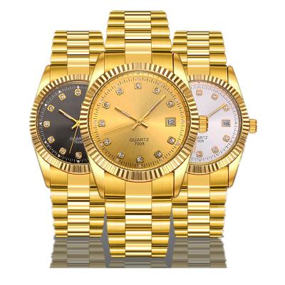 China Hot Fashion Stainless Steel Luxury Mens Watch Day/Date Gold Sunburst Diamond Face Date Calendar Watch Custom Logo Quality Watch for sale