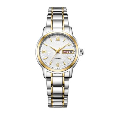 China Double Window Watch Two Tone Date Week Watch Non-Specific Classic Stainless Steel Silver-Gold Roman Numerals Dial for sale