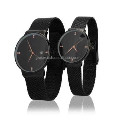 China New arrival non-specific hot fashion couples watch, thin case quartz pair charm watch, stainless steel mesh band hot sales time pieces for sale