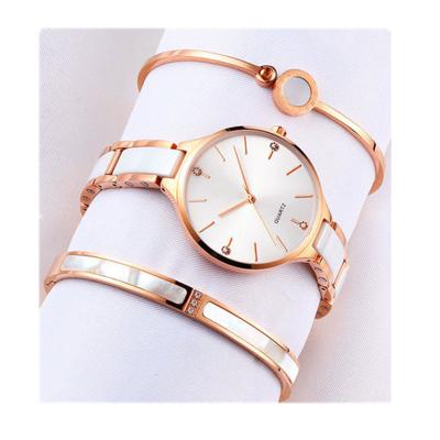 China Non-Specific New Fashion Good Quality Watch Set Rose Gold Crystal Ceramic Female Watches Beautiful Diamond Face Fashion Broom Lady Bracelets for sale