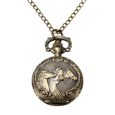 China Vintage Pocket Watch Japan Movement Chronograph Horse-engraved Arabic Numerals Bronze Plated Pocket Watch for sale