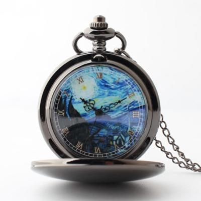 China Van Goghs Oil Painting Dial Pocket Watch Custom Face Long Chain Japan Movement Brand Water Resistant Your Own Logo Pocket Watch for sale