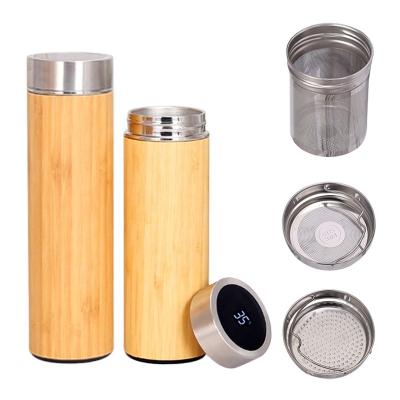 China PORTABLE Customized Led Temperature Display Smart Bamboo Vacuum Flask Double Wall Bamboo Bottle for sale