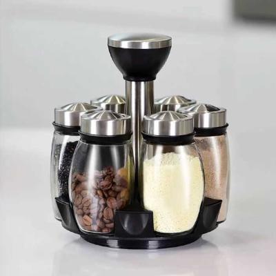 China Sustainable Factory Hot Sale Rotary Seasoning Tool Glass Seasoning Jars Set Glass Seasoning Bottle Set for sale