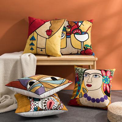 China Anti-Static Cheap Price Decorative Pillows Case Embroidered Cushions Covers Picasso Abstract Paintings Cushion Cover for sale