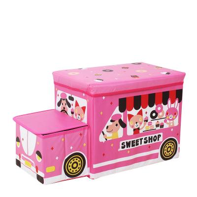 China Hot Selling Foldable Cartoon Pattern Storage Folding Stool Children's Storage Stools and Children's Toys Storage Box for sale