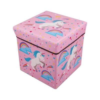 China Foldable Unicorn Collapsible Cube Storage Stool Box Kids Stool Toy Ottoman Rest Seat With Storage Foot for sale