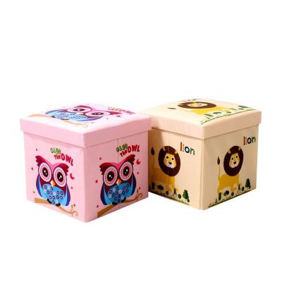 China Collapsible Folding Storage Home Ottomans&stools Printing Fake Oxford Kids Foldable Storage Stools Cartoon Box for sale