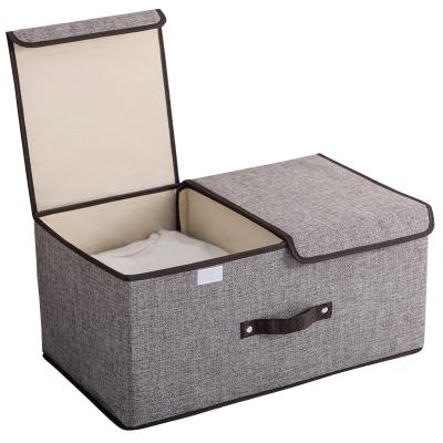 China Wholesale Cotton Storage Box Clothing Household Storage Bin Double Lid Folding Canvas Folding Organizer for sale