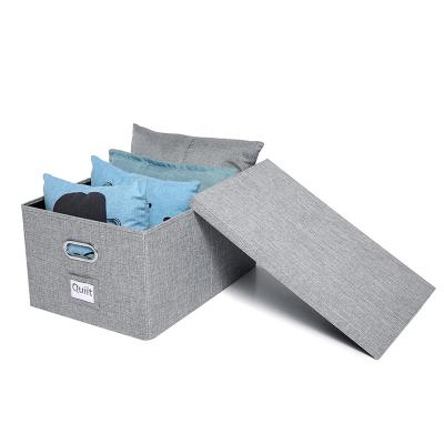 China Mise Viable Wholesale Foldable Cotton Canvas Storage Box For Home Sundries Cloth Storage for sale