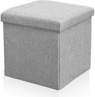 China Wholesale Canvas Collapsible Storage Box Folding Ottoman with Storage, Cloth Stool Cube, Foot Rest for sale