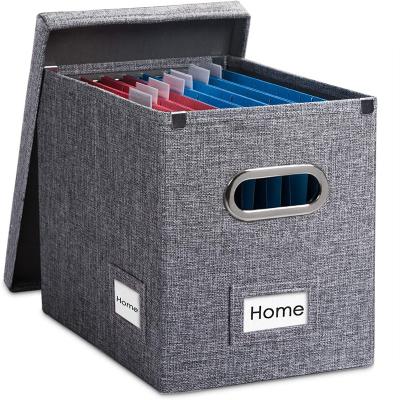 China Viable Hot Selling Canvas Hanging Folders Storage Box Collapsible Decorative Cube File Storage Organizer with Lids for sale