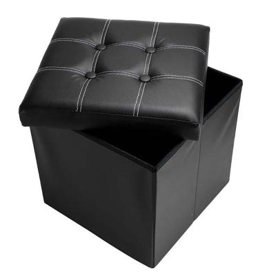 China Amazon Hot Selling Leather Foldable Foldable Faux Storage Stool Cube Footrest Seat Storage Foldable Stool for sale