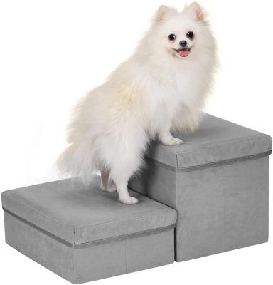 China Removable Cover 2 Step Folding Dog Step Stairs, Foldable Dog Stairs with 2 Storage Boxes for Bed and Sofa, Step Pet Storage for sale