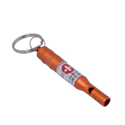 China Emergency Information Inside Munkees Emergency Whistle Key Chain Aluminum Key Rings For Outdoors Camping Hiking Rescue Dog Training for sale