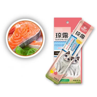 China 10g/p Viable Good Cat Food Low Price SalmonFlavor Add Catnip Cat Treats Wet Cat Food Pet Food OEM for sale