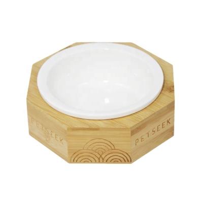 China Petseek Designer Best Quality Non-Automatic Wholesale Custom Bamboo Wooden Stand Pet Wheels Feeder Bowls for sale