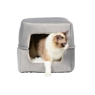 China Petseek Removable Cover Warm Pet Bed 3-in-1 Indoor Cat Bed Cat House With Pillow Pets Dogs Small Cats for sale