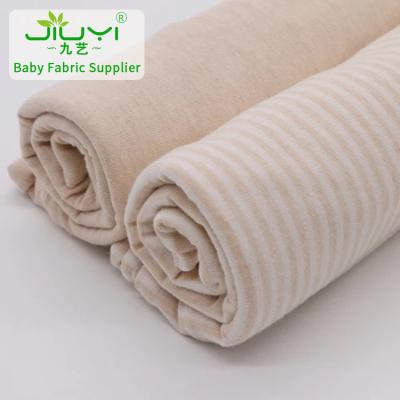 China Organic Baby Kids Clothes Undyed Jersey Knitted Natural Stripes Organic Cotton Fabric for sale