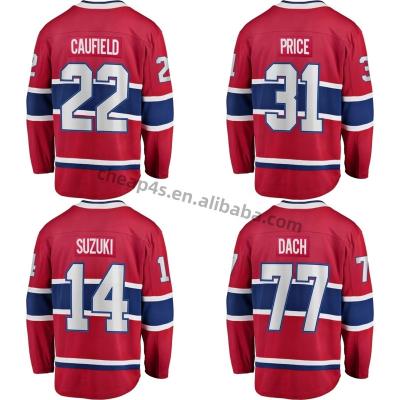 China breathable & durable custom ice hockey jersey Montreal City Stitched Sports Embroidery Mens Canadian Wear #22 Caufield #31 Red Prix 14 Suzuki for sale