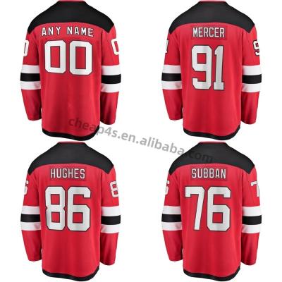 China breathable & durable custom ice hockey jersey new jersey city stitched mens red devil team uniform #86 Jack Hughes #17 Sharangovich wholesale for sale