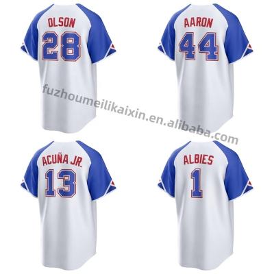 China Wholesale Antibacterial Mens Atlanta City Baseball Jersey #13 Ronald Acuna Jr. Cheap #28 Olson #7 Swanson White Pique Brave Uniform for sale