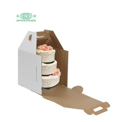 China Recycled Disposable Large Cart 2 Or Materials White Cardboard 3 Layer Cake Carrier Box With Handle Window Box for sale