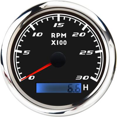 China 316 Stainless Steel Fit 85mm Electric Tachometer With Chronograph Fit White LED Black Panel Indicator Tachometer for sale