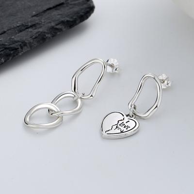 China Luxury Custom Made Letters High End Only Asymmetric High End Women's Jewelry 925 Sterling Silver Heart Circle Earring Large For Women for sale