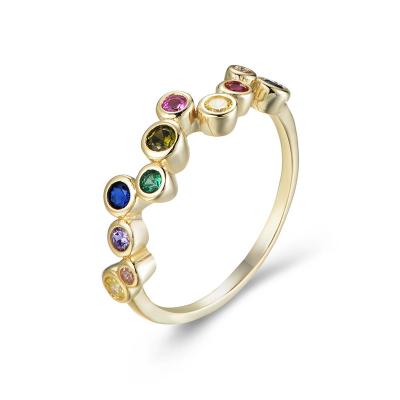 China KR0187 CZ 925 Trendy Colorful Eternity Simple Round Circle Ring Birthstone Rainbow Color Classic Silver Band Rings for sale