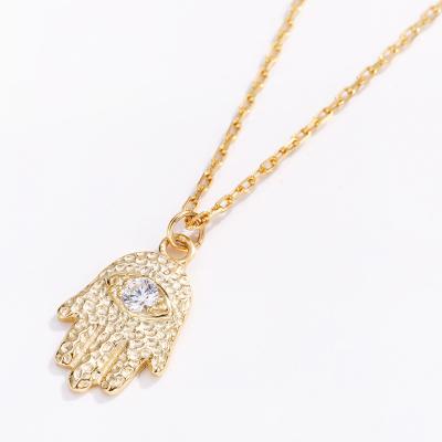 China Factory wholesale trendy 925 sterling silver necklace 18k gold plated woman zircons hand beaded hamsa pendant necklaces for sale