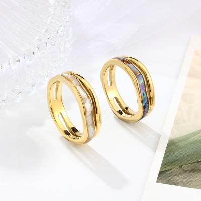 China Wholesale Stainless Steel Luxury 14K Gold Personality Fashion Custom 2022 OEM Double Layer Color Shell Ring Women Stain Wavy for sale