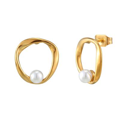 China OEM Luxury Custom Stainless Steel Metal 18K Gold Plated Pearl Stud Earrings Jewelry For Women for sale