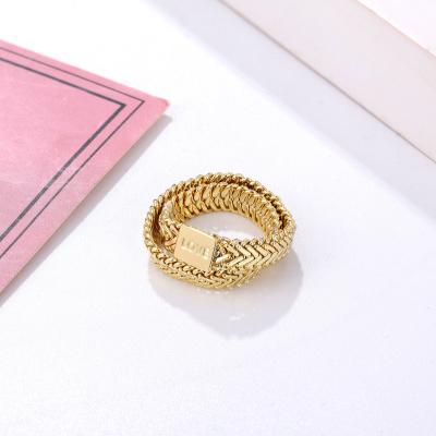 China Trendy INS Gold Plated Titanium Steel Jewelry Multi Layers Twisted Ring for sale