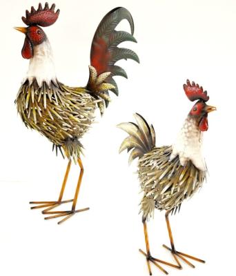 China Hand Painting Garden Birds Chicken Metal Rooster Outdoor Decoration for sale