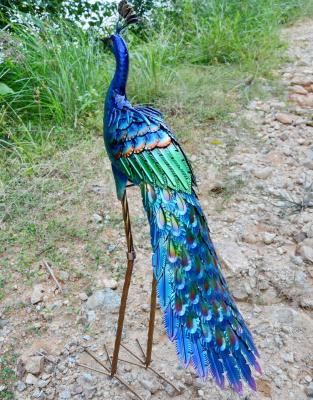 China Decorative Europe Art Painting Peacock Metal Animals For Garden for sale