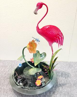 China Metal Garden Decor Mini Flamingo Water Fountain Tabletop Water Fountain for sale