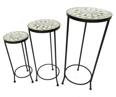 China Mosaic Top Set Of 3 Nested Line Outdoor Stone Plant Mosaic Art Metal Garden Rack for sale