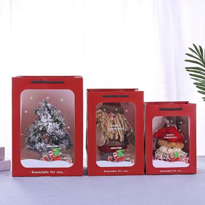 China Wholesale Recycled Materials Factory Gift Bags Cardboard Customized Bag With Window Christmas PVC Window Gift Bag for sale