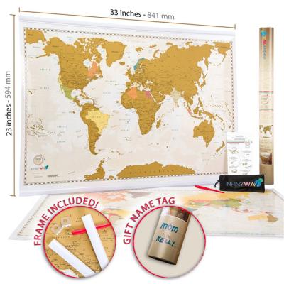 China Art Paper Scratch Off World Art Paper Travel Map With Scratch Wallpaper World Map Foil Gold Layer for sale