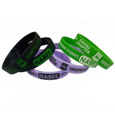 China Advertising no moq custom debossed ink filled logo text silicone wristband wristband in different shape for sale