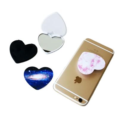 China Fit for all new arrival custom logo heart shape mobile phone holderwith UV printed portable mirror for sale